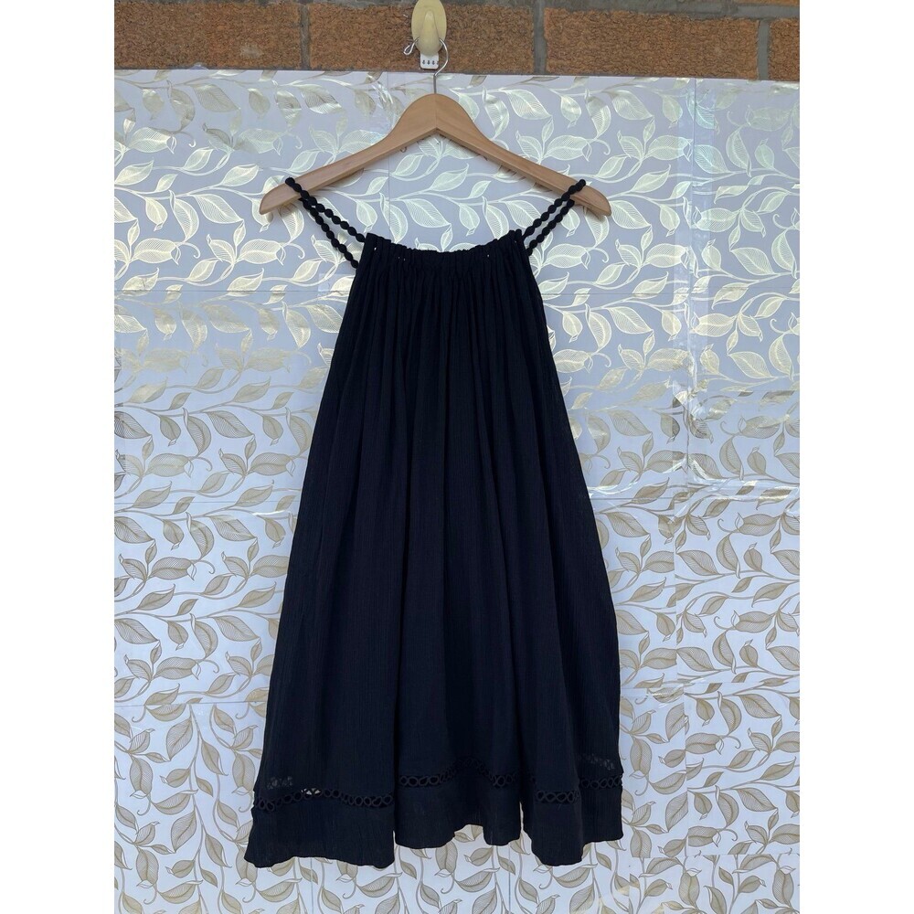Scarlett Poppies Pearls On A String Black Cotton Dress M/L Boho Cottagecore